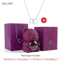 Women's Red Eternal Rose Teddy Bear with Stainless Steel Custom Names Necklace Jewelry Gifts Set for Woman Valentine'S Gift