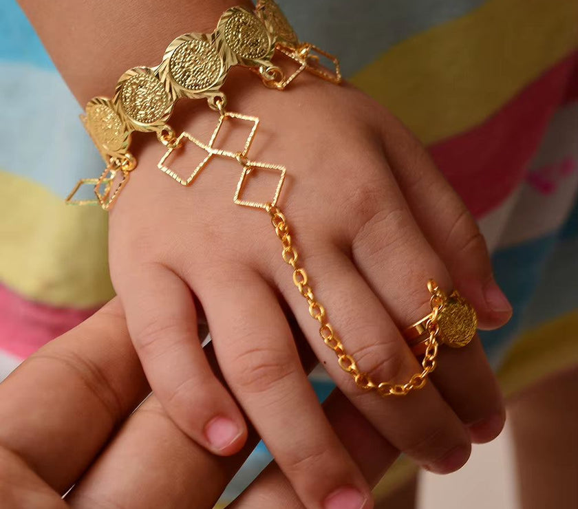 Gold Color Copper Coin Baby Bangles for Kids Cild Dubai Israel Jewelry Gold Cuffbracelet Ring Boys Children Arab Birthday Gifts