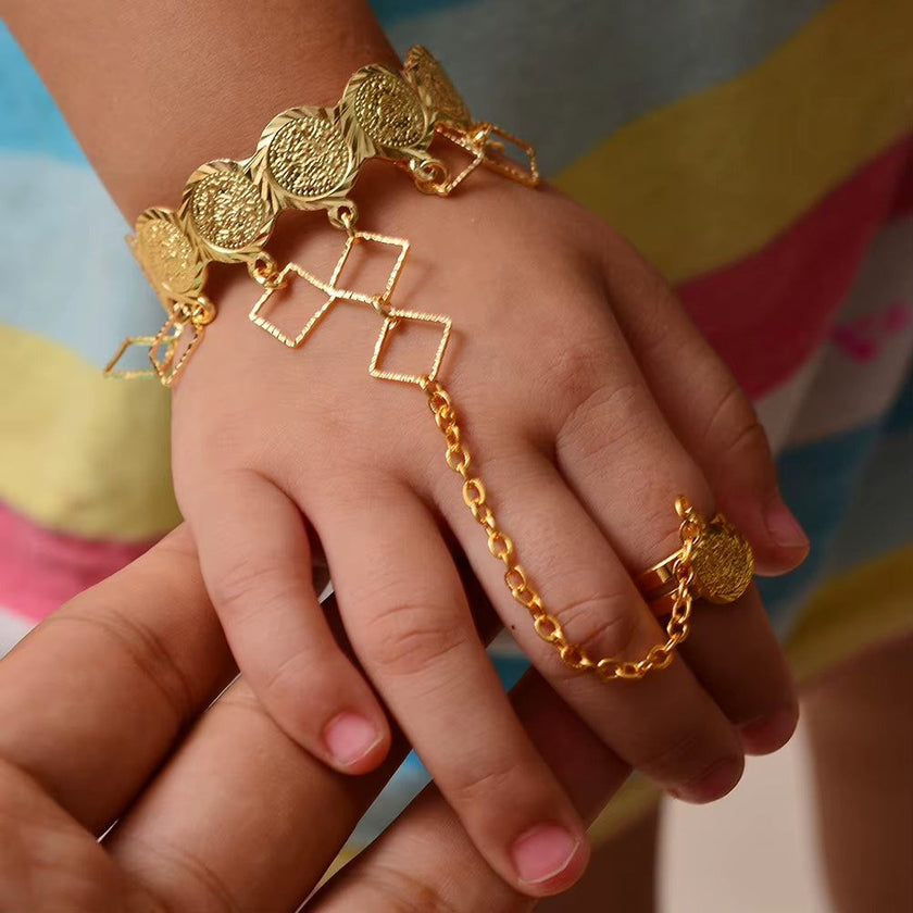 Gold Color Copper Coin Baby Bangles for Kids Cild Dubai Israel Jewelry Gold Cuffbracelet Ring Boys Children Arab Birthday Gifts