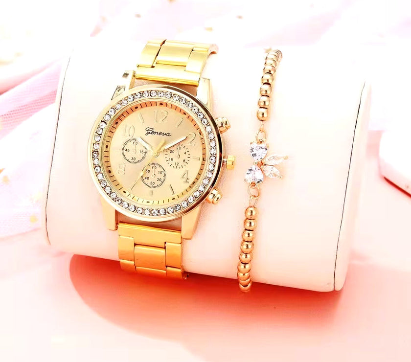 Women'S Watches Geneva Classic Luxury Rhinestone Watch Women Watches Ladies Fashion Gold Watch Clock Reloj Mujer Montre Femme