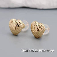 Real 18K Gold Heart Shaped Earrings Pure AU750 Irregular Earrings Simple Fashion Fine Jewelry Gift for Women