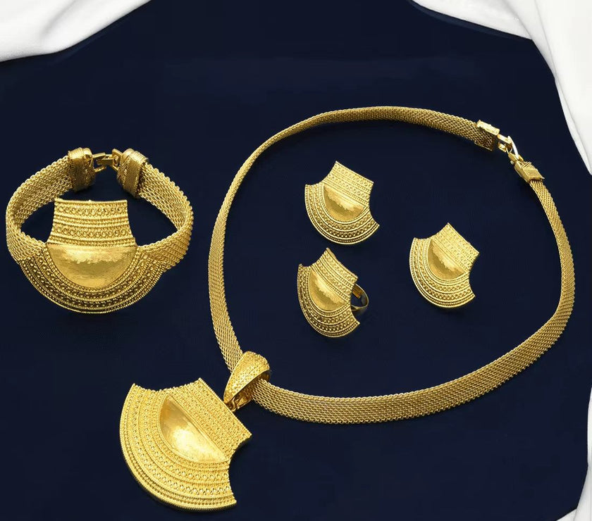 Dubai 24K Gold Color Jewelry Set for Women African Nigerian Necklace Set Earrings and Bracelets Bridal Indian Fashion
