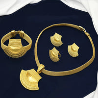 Dubai 24K Gold Color Jewelry Set for Women African Nigerian Necklace Set Earrings and Bracelets Bridal Indian Fashion