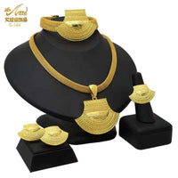 Dubai 24K Gold Color Jewelry Set for Women African Nigerian Necklace Set Earrings and Bracelets Bridal Indian Fashion