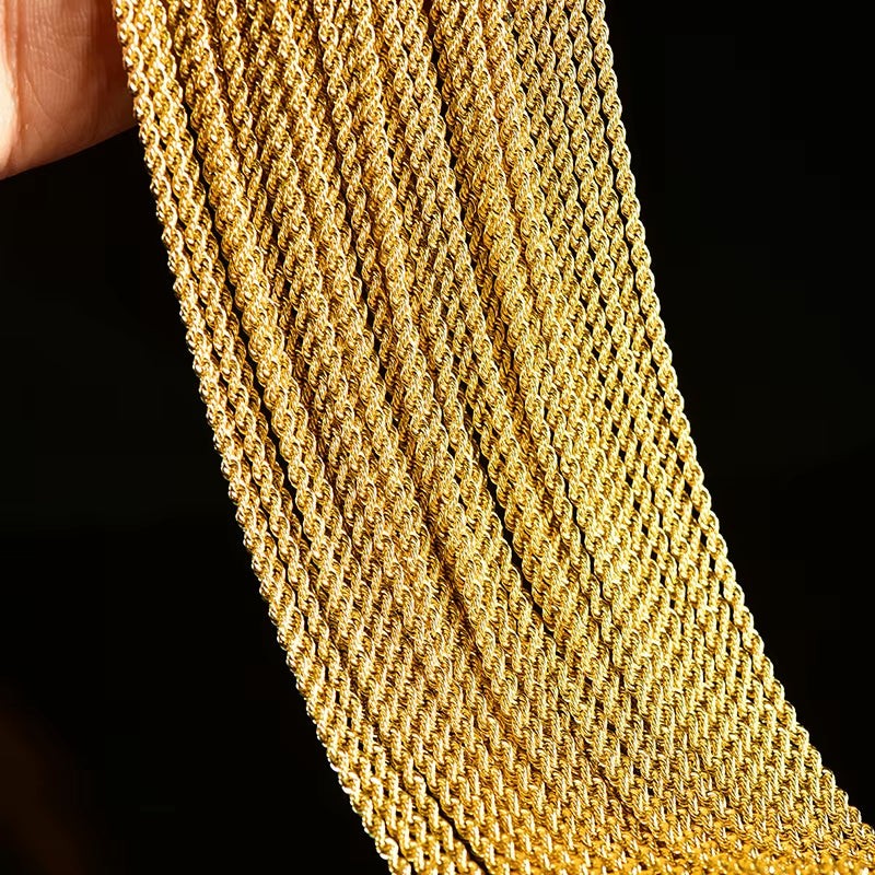 YUNLI Real 18K Gold Twisted Chain Necklace Simple Style Pure AU750 Hemp Rope Chain for Women Fine Jewelry Gifts