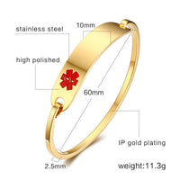 Free Engraving Medical Alert Bracelet Non Allergenic Surgical Steel ID Cuff Bangle Bracelets for Women Jewelry