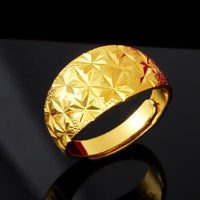Fine 18K Gold Color Full Sky Star Rings for Women Men Bro Solid Plated Ring Adjustable Wedding Party Christmas Jewelry Gifts