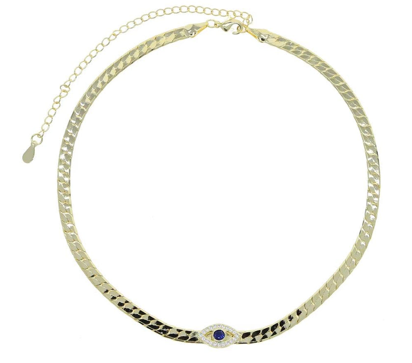 4MM Width Herringbone Chain CZ Evil Eye Charm Choker Necklace Gold Color 2023 New Design Fashion Women Jewelry