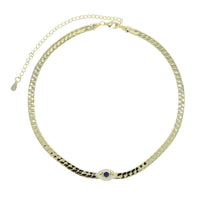 4MM Width Herringbone Chain CZ Evil Eye Charm Choker Necklace Gold Color 2023 New Design Fashion Women Jewelry