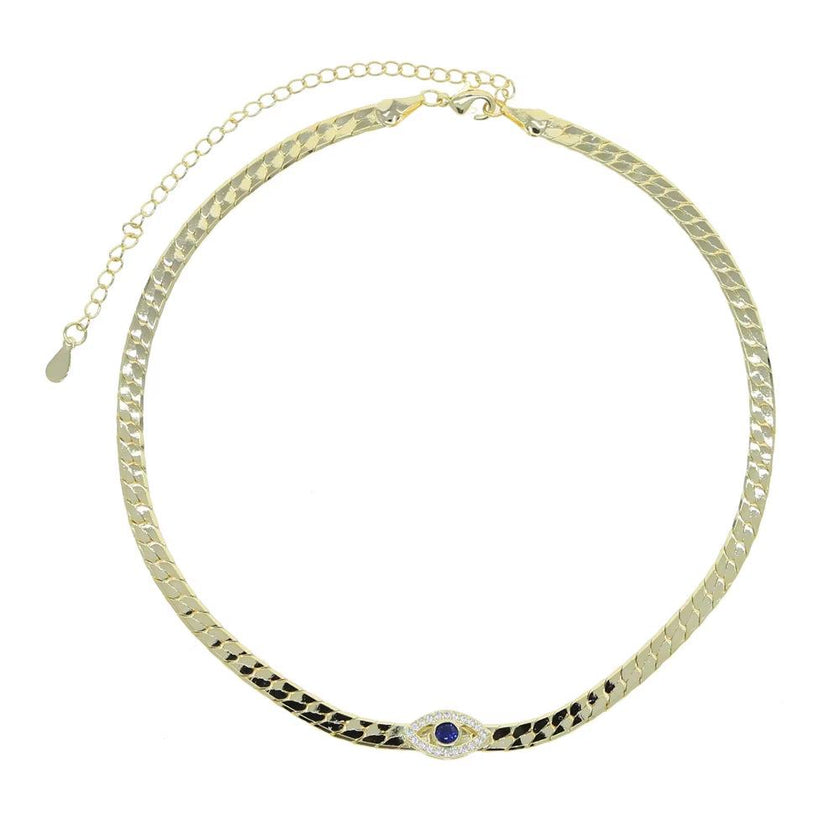4MM Width Herringbone Chain CZ Evil Eye Charm Choker Necklace Gold Color 2023 New Design Fashion Women Jewelry