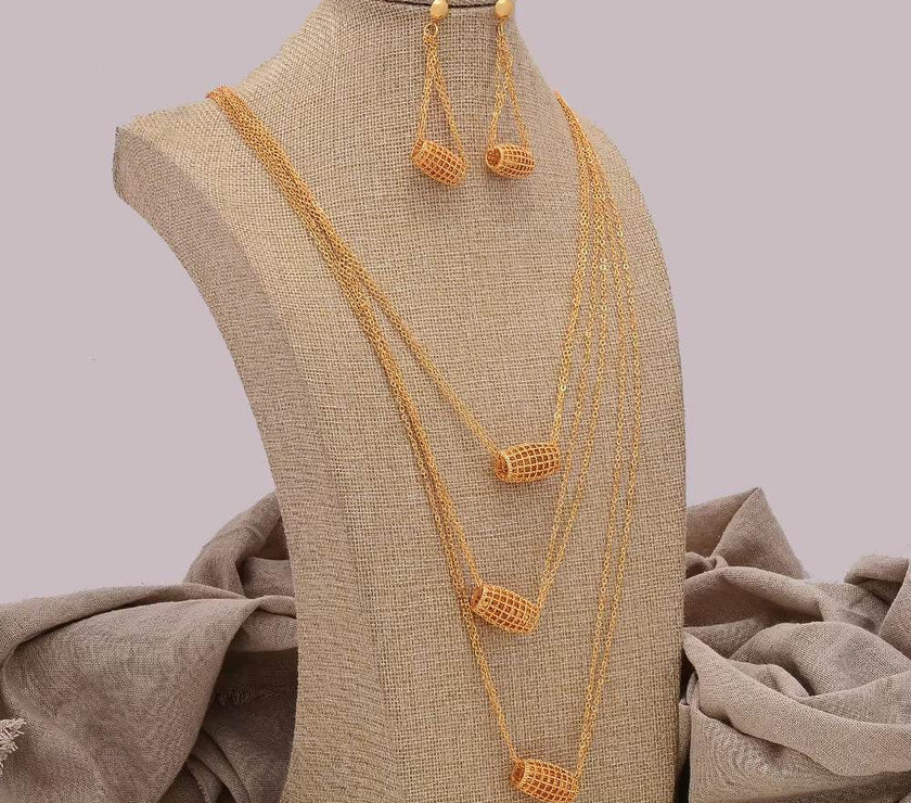 Fashion New Gold Color Wedding Jewelry Set Party Bride Women with Earrings Necklace