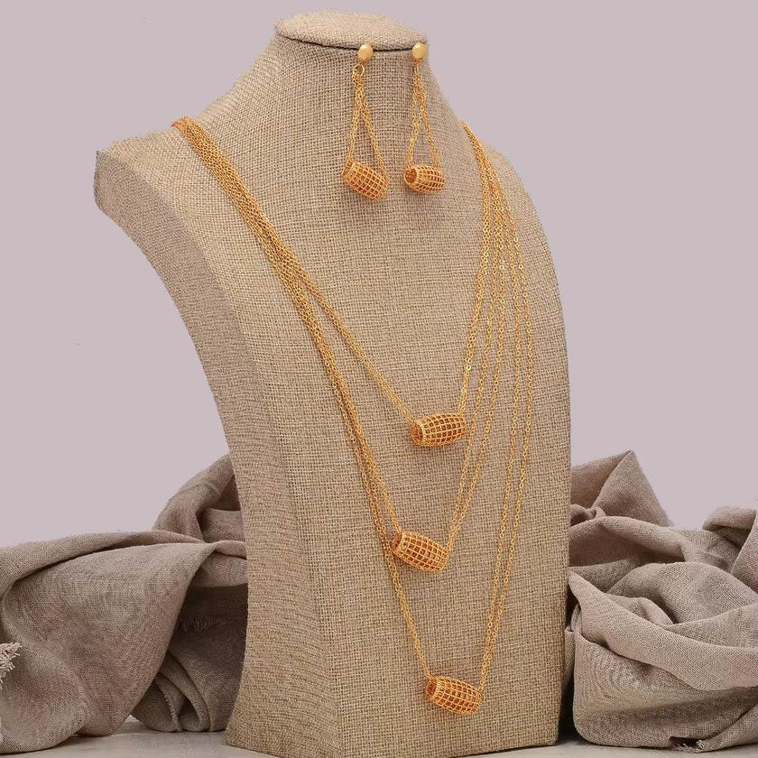 Fashion New Gold Color Wedding Jewelry Set Party Bride Women with Earrings Necklace