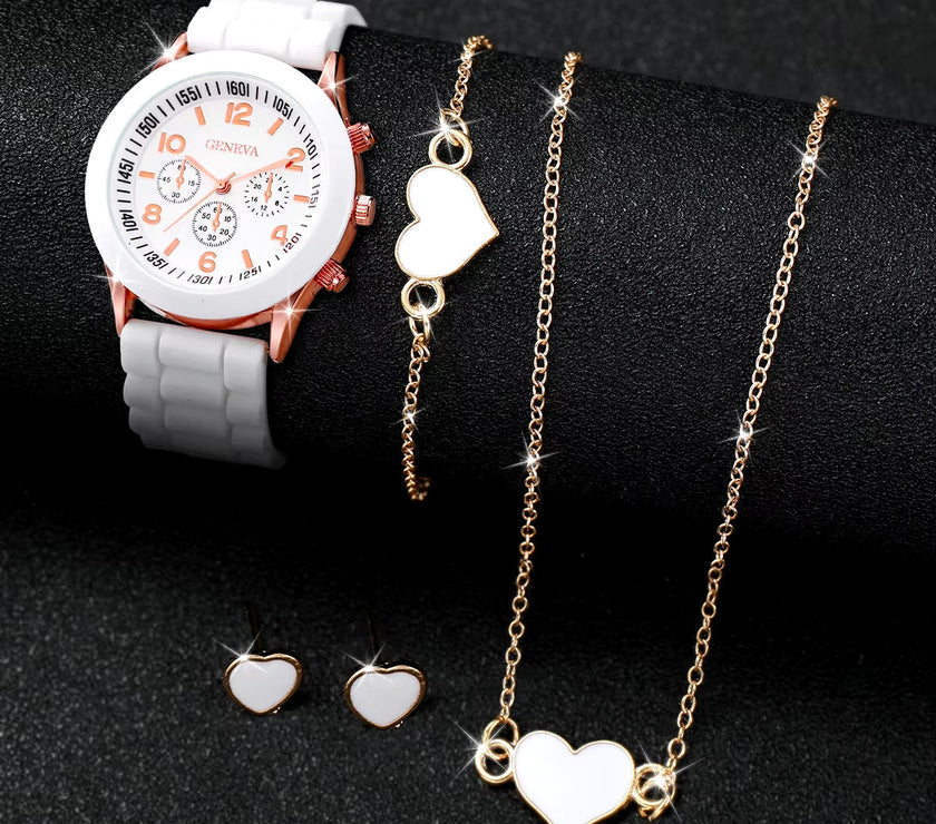 5/6PCS Women Watches Fashion Silicone Band Women Quartz Watches Jewelry Set Reloj Mujer Girls Clock Gift (Without Box)