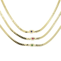 4MM Width Herringbone Chain CZ Evil Eye Charm Choker Necklace Gold Color 2023 New Design Fashion Women Jewelry