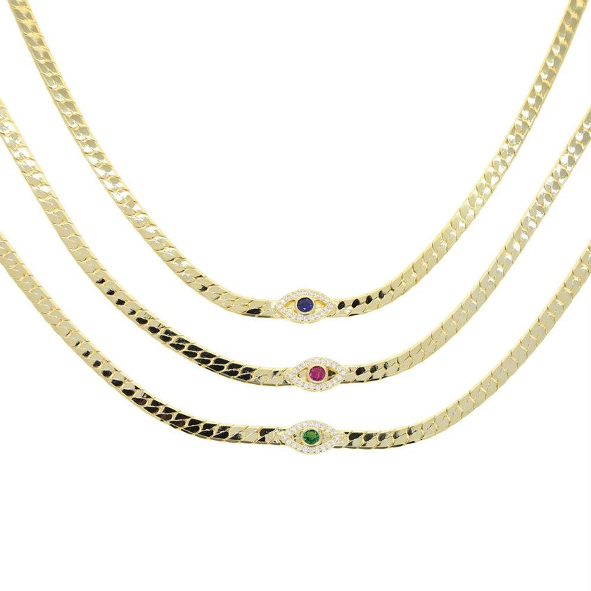4MM Width Herringbone Chain CZ Evil Eye Charm Choker Necklace Gold Color 2023 New Design Fashion Women Jewelry