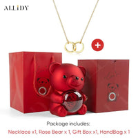 Women's Red Eternal Rose Teddy Bear with Stainless Steel Custom Names Necklace Jewelry Gifts Set for Woman Valentine'S Gift