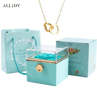 Custom Double Heart Engraved Name Steel Necklace Eternal Rose Box for Women Creative Surprise Confession Proposal Gifts