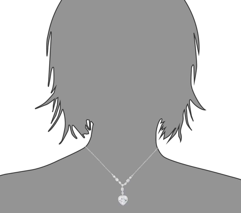 18-inch chain- Women'S Silver Plated Cubic Zirconia Heart Pendant Necklace, 18"