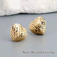 Real 18K Gold Heart Shaped Earrings Pure AU750 Irregular Earrings Simple Fashion Fine Jewelry Gift for Women