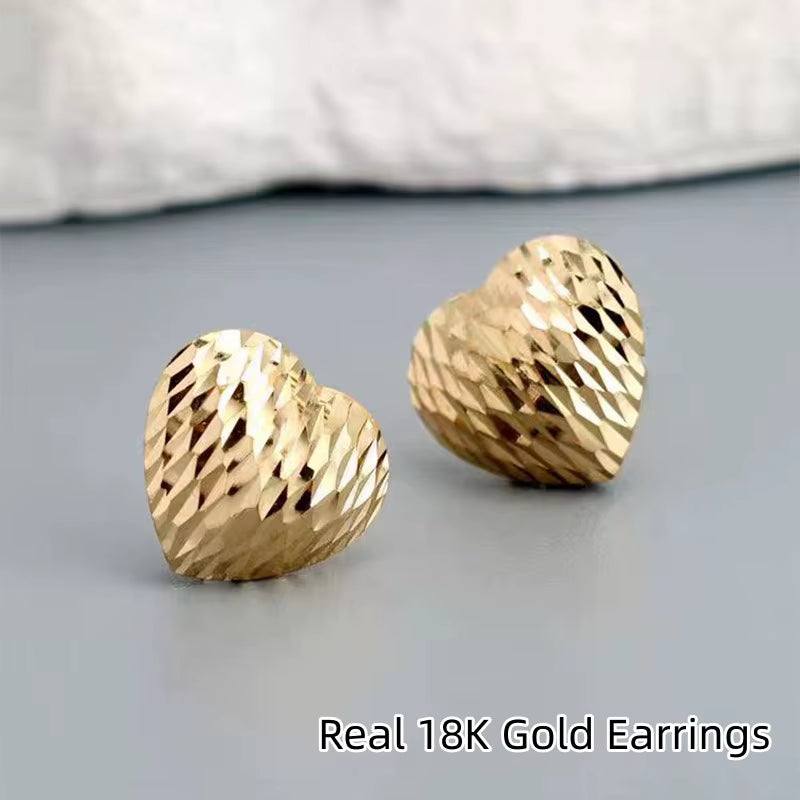 Real 18K Gold Heart Shaped Earrings Pure AU750 Irregular Earrings Simple Fashion Fine Jewelry Gift for Women