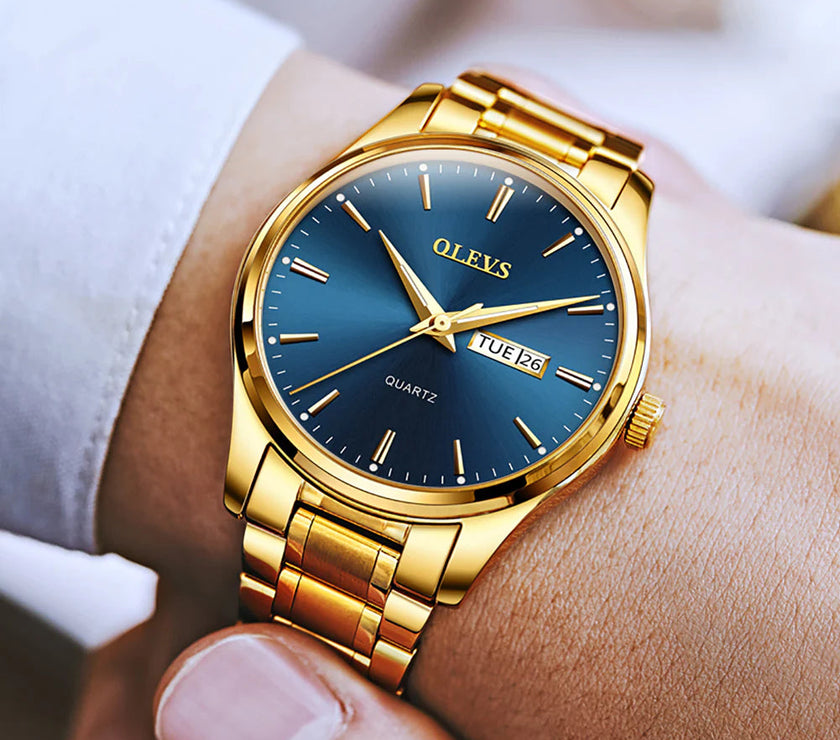 OLEVS Men Watches Waterproof Stainless Steel Quartz Male Wristwatch Men Gold Watch Fashion Luminous Luxury Watches for Men