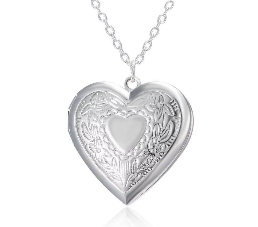 Love Heart Secret Message Locket Necklace Pendant DIY Photo Picture Locket Vintage Gift for Lover Couples Custom Message