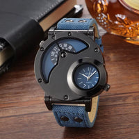 MILER Watches Men Sports Watches 2 Time Zone Blue Fabric Leather Strap Quartz Wristwatches Men Watches Relogio Masculino 2020