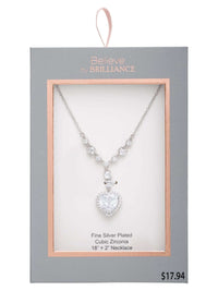 18-inch chain- Women'S Silver Plated Cubic Zirconia Heart Pendant Necklace, 18"