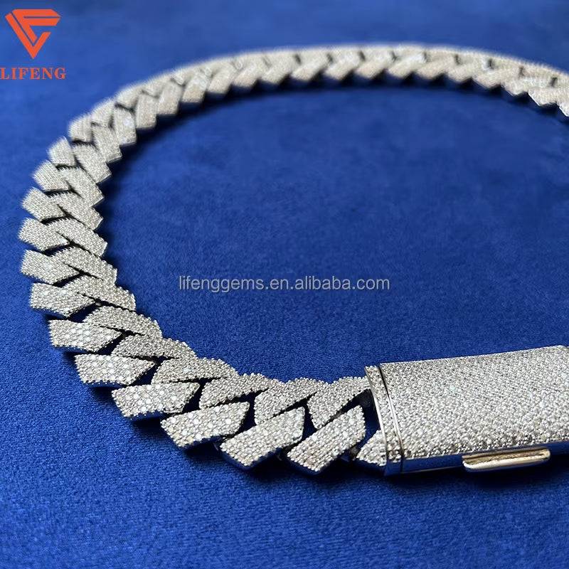 Custom Fine Jewelry Mens Iced Out Moissanite 18MM Cuban Necklace Hip Hop 4 Rows Diamonds Bling 925 Silver Cuban Link Chain