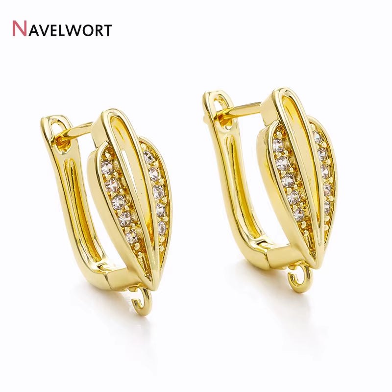 Fashion 18K Gold Plated Leaf Earring Hook Clasps for Earring Making Supplies,Inlaid Zircon Ear Wie Hooks Fastener Accessories