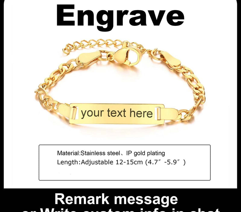 Personalize Name Bracelet for Baby Boy Girl Figaro Chain Smooth Bangle Link Gold Tone No Fade Safty Jewelry 12Cm to 15Cm