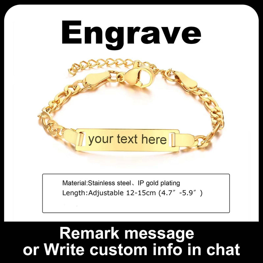 Personalize Name Bracelet for Baby Boy Girl Figaro Chain Smooth Bangle Link Gold Tone No Fade Safty Jewelry 12Cm to 15Cm