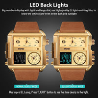 Mens SKMEI Men Watch Large Dial Digital Quartz Sport Stopwatch Leather Wristwatch New