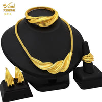 Dubai 24K Gold Color Jewelry Set for Women African Nigerian Necklace Set Earrings and Bracelets Bridal Indian Fashion