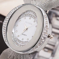 Mesh Band Women Watch Fashion Oval Gold Bracelet Alloy Quartz Watch Dress Rhinestone Women'S Wristwatches Ladies Bracelet Clock