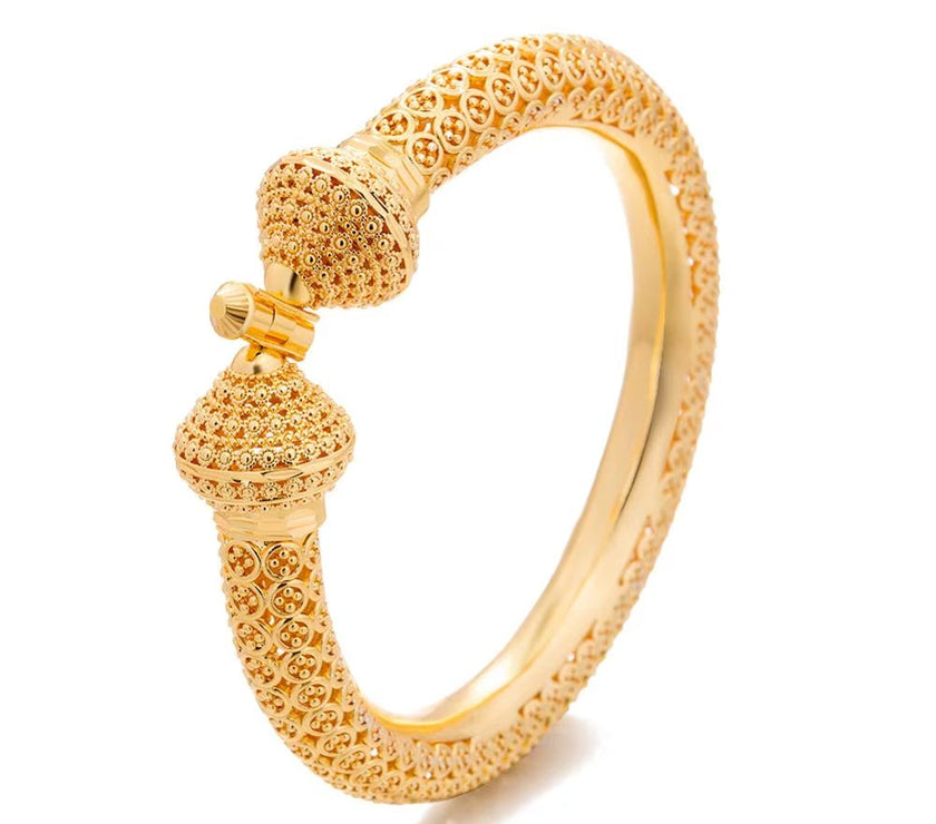 24K Luxury Wedding Dubai Bangles Gold Color Bangles for Women Girls Wedding Bride India Bangles Bracelets Jewelry Gift Can Open