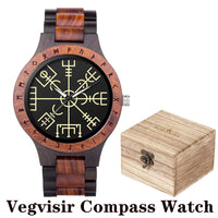 Viking Watches  Wooden Men Watch Top Japanese Quartz Movement Wristwatch with Helm of Awe Runic Circle Fashion Gift Box