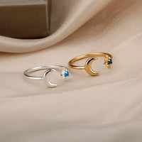 Christmas Zircon Moon Rings for Women Stainless Steel Glowing Moon Star Adjustable Finger Ring Aesthetic Wedding Jewelery Gift Bague Femme
