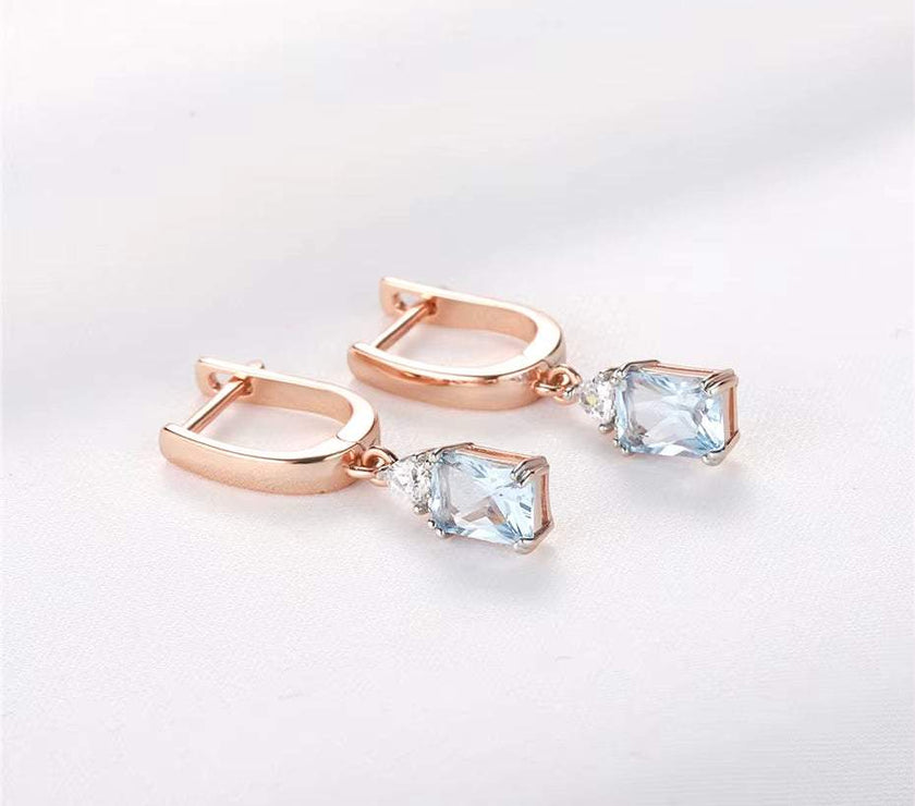 Real 925 Sterling Silver Jewelry Sets for Women Sky Blue Topaz Gemstone Wedding Delicate Gifts Fine Jewelry Rose Gold Plating