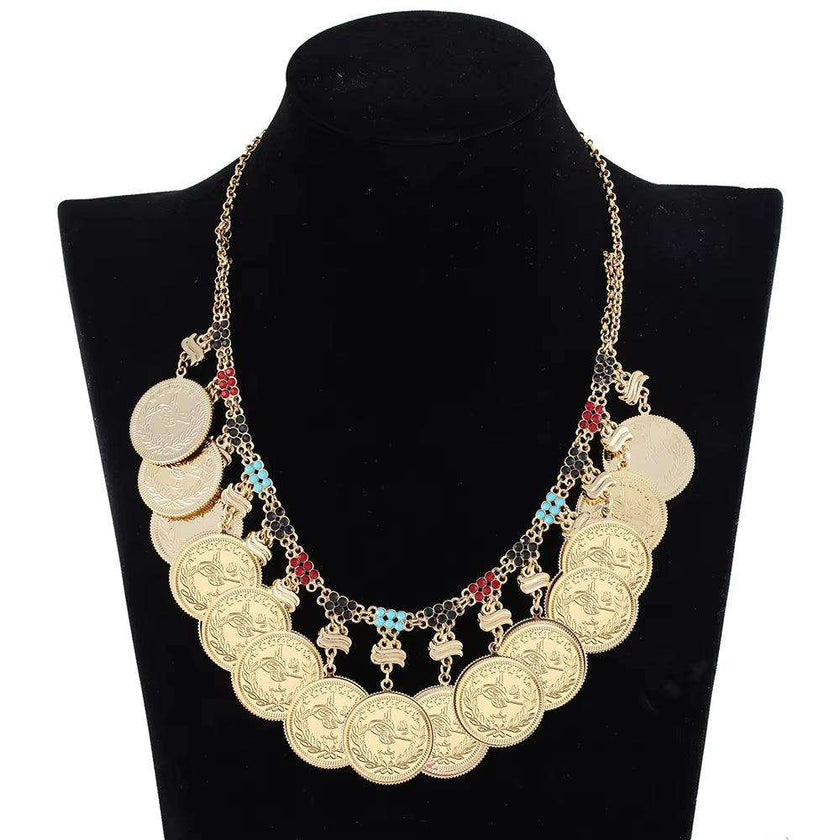 Fashion Color Austrian Crystal Golden Oman Coin Allah Tassel Women Charm Necklaces Muslim Party Wedding Luxury Jewelry Gift