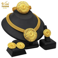Dubai 24K Gold Color Jewelry Set for Women African Nigerian Necklace Set Earrings and Bracelets Bridal Indian Fashion