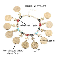 Fashion Color Austrian Crystal Golden Oman Coin Allah Tassel Women Charm Necklaces Muslim Party Wedding Luxury Jewelry Gift