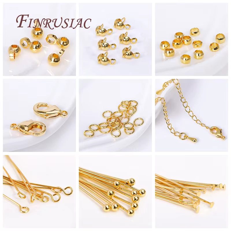 Supplies for Jewelry Wholesale 18K Gold Plated Lobster Clasp with Extension Chain,Ball Head Pin,Crimp Beads,Bead Tips,Jump Ring