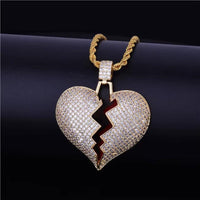 Broken Heart Necklace & Pendant Charms Chain for Men Real Gold Plated Hip Hop Jewelry