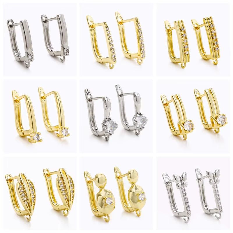 Fashion 18K Gold Plated Leaf Earring Hook Clasps for Earring Making Supplies,Inlaid Zircon Ear Wie Hooks Fastener Accessories