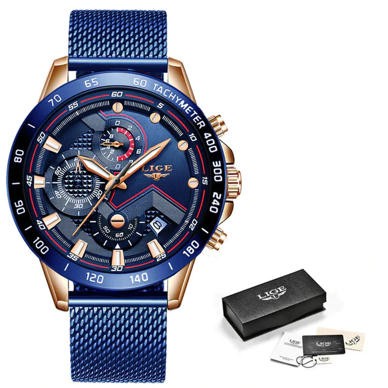 2022 New LIGE Fashion Mens Watches Stainless Steel Top Brand Luxury Sport Chronograph Quartz Withwatch for Men Relogio Masculino