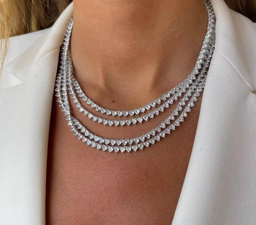 2025 Valentine'S Day Gift 5A Heart Cz Tennis Necklace White Pink Cubic Zirconia Iced Out Bling Pink Girl Women Jewelry Choker