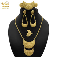 Dubai 24K Gold Color Jewelry Set for Women African Nigerian Necklace Set Earrings and Bracelets Bridal Indian Fashion