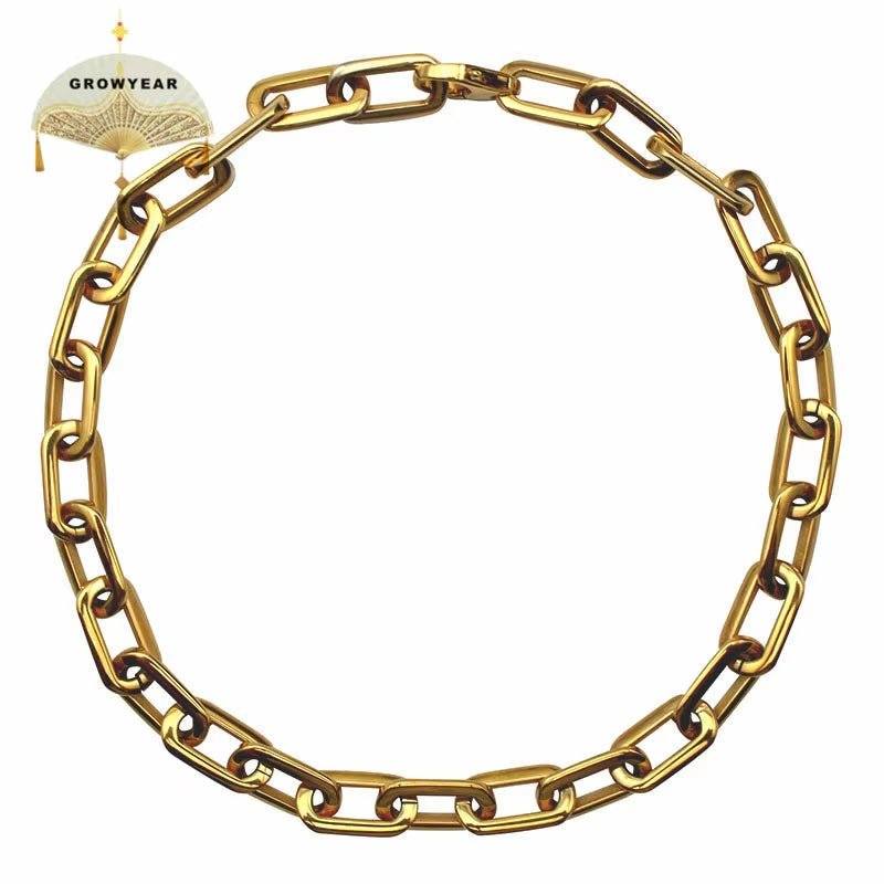 Thick Flat Rounded Rectangle Gold-Color Link Chain Necklace Men Women Stainless Steel Fashion Jewelry 1 Piece