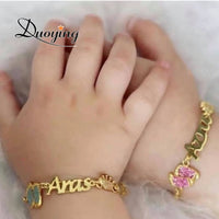 Custom Baby Name Necklaces Personlized Zircon Footprint Nameplate Bar Bracelet Letter Engraved Cute Brooch Pin Jewelry